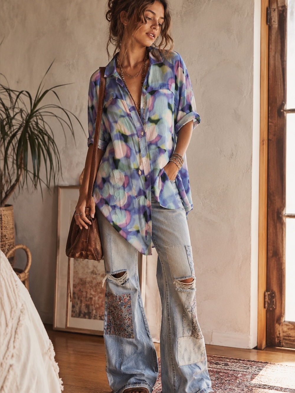 Georg Roth Abstract Print Button-Up Shirt Dress SZ L